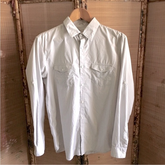 Calvin Klein shirt micro checks collar gray cream Medium long sleeve 33 inch - Picture 1 of 7